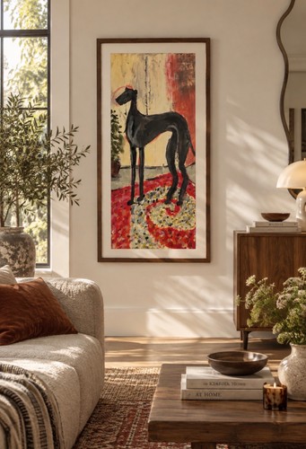 Abstract black greyhound art - black,