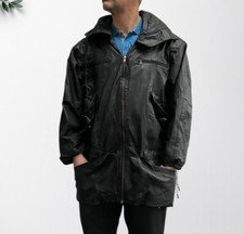 Vintage Leather Jacket L Black Biker 80s 90s Cargo Pockets Utility Casual Coat