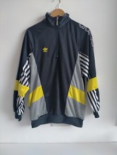 Vintage Adidas Black Yellow Three Stripe Softshell Track Jacket Mens 38/40 M Med