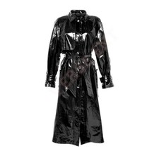 Women PVC Leather Trench Vinyl Shiny Light Weighted Raincoat Stylish Trench Coat