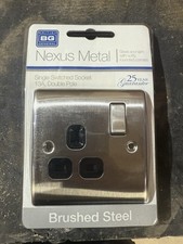 British General Nexus Metal Single Switched Socket 13A Double Pole Brushed Steel