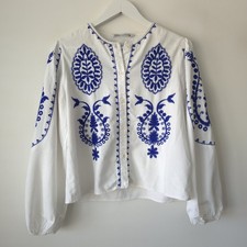 Zara White Blue Embroidered