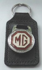 MG ENAMEL AND LEATHER KEYRING