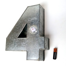 ? Number 4 - FOUR Large Galvanized Aluminium Metal 3D House Number Rustic Decor