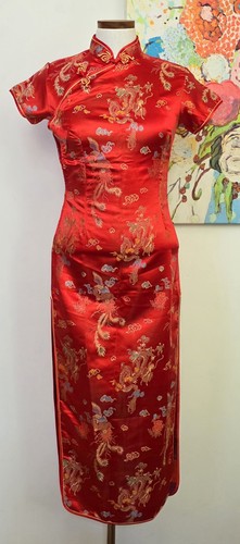 Chinese qipao red silk satin - red,