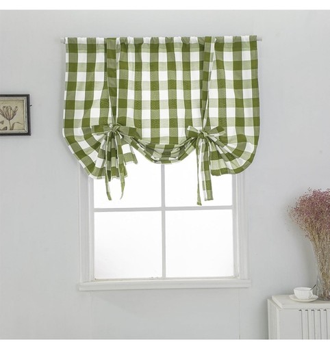 Plaid tie curtains - up,