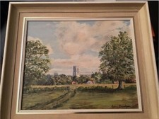 Original Robin Davidson Oil on Board ‘Christchurch Priory From Wick’ 10” X 12”