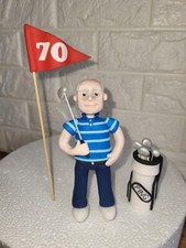 Edible golf figure cake topper decoration with bag and flag fully customisable