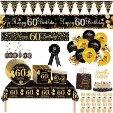 60th Birthday Party decorations Black gold banner backdrop balloon tableware set
