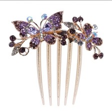 Rose Gold Plated Butterfly Design Comb With Crystal Stones