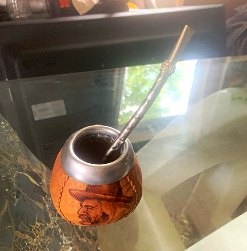 Leather mate gourd - leather, with