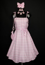 Ladies 1950's Style Fancy Dress Costume Pink & White Gingham Check M L