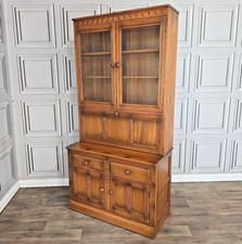 Vintage Ercol Mural Wall Cupboard Display Drinks Cabinet Shelves - Golden Dawn