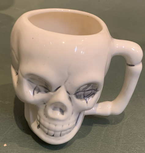 White ceramic skull figural - white,