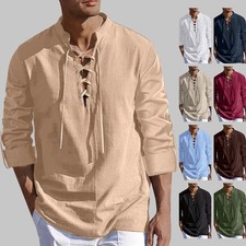 Mens Henley V Neck Lace Up
