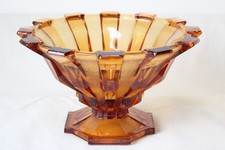 Art Deco Large Amber Glass Pedestal Bowl by Stolzle