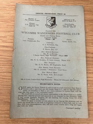 Wycombe wanderers res ilford - wanderers,