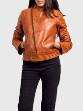 Womens Brown Leather Biker