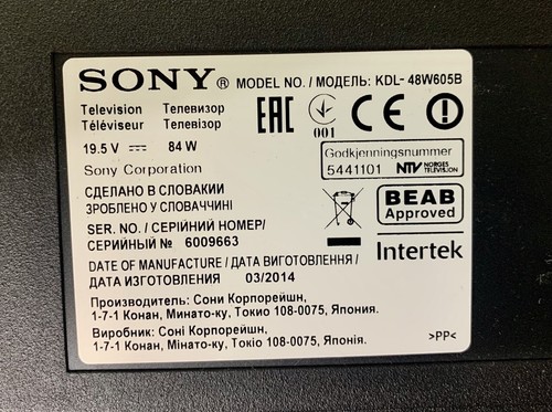 Complete cut sony kdl48w605b - cut,