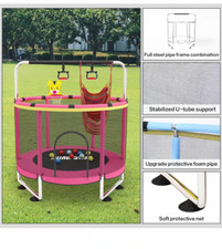 Red Trampoline for Kids, Adjustable Baby Toddler Trampoline with Basketball Hoop