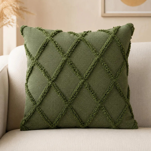 Olive green tufted pillow - green,