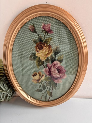 Vintage floral needlepoint - vintage,