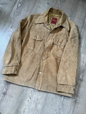 Vintage 1970s Genuine Suede Leather Shirt Jacket Tan Western Style Size 42 USA