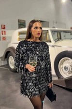 ZARA WOMAN SEQUIN FRINGE MINI SHIFT OCCASION DRESS BLACK NEW SIZE S