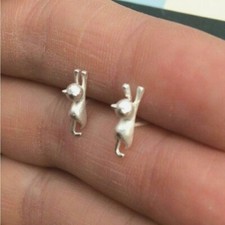 Silver Plated Kitten Cute Stud