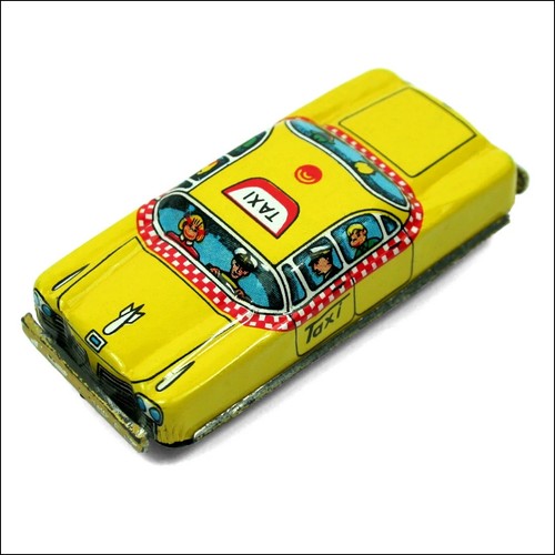 Vintage tin plate yellow - tin, taxi