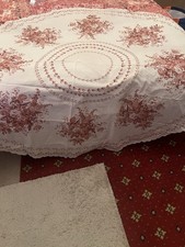 Large Round Vintage Table Cloth With Embroidered Edge