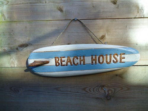 Surfboard beach house sign - beach,