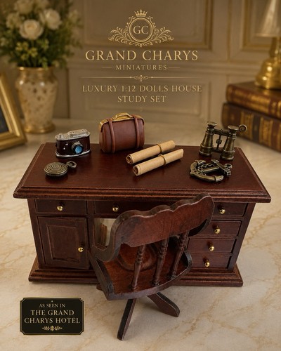 Dolls house study - dolls, desk