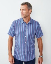 PREMIER MAN Mens Shirt Soft Touch Short Sleeve Stripe Size S 36-38