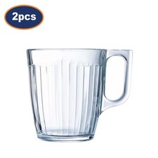 Tea Mug Luminarc Grand Central Ribbed 250ml Glass Cups Coffee Hot Drinks 2pcs