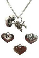 SILVER NECKLACE Poodle Dog Family Gem Charm Pendant Love Heart Gift + Bag