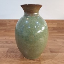 Vintage Green Brown Prinknash Vase Glazed Finish Unusual And Attractive Vase
