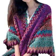 Women Ladies Knitted Open Colourful Poncho Blanket Warm Winter Tassel Wrap Shawl