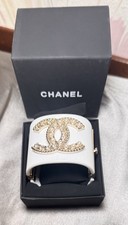 Authentic CHANEL CC Cuff Bracelet Crystals Pearls Resin Acrylic White & Gold
