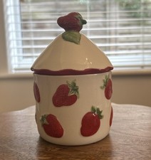 Ceramic Hand Painted Strawberry Jam Jar Preserve pot 