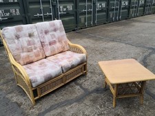 Wicker Cane 2Piece Suite, 2 Seater Sofa & Coffee Table,Conservatory/Sunroom Used
