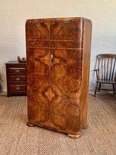 Art Deco Figured Walnut Wardrobe Armoire Tallboy