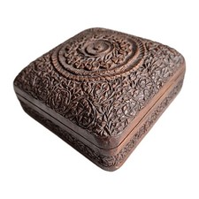 Indian Wood Jewellery Trinket Box Intricately Carved Vintage