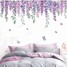 Romantic Purple Flowers Wall Stickers Butterfly Leaves Home Art Decor Decals Art