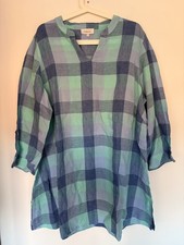 Sahara Tunic Top Linen green / blue check size 4 XL UK 18
