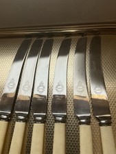 Vintage 6 Sheffield  Old English Faux Bone Cutlery Dinner E2