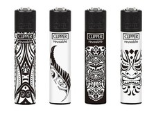4 x Maori Tattoos Rare Clipper Lighters Funny Cool Clippers Pattern Unique Gas