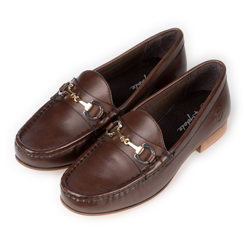 Ladies brown leather loafers - brown,