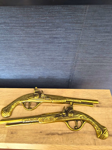 Pair vintage brass flintlock - brass,