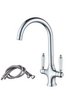 Kitchen Mixer Taps Monobloc Swivel Spout Dual Lever Chrome Kitchen Sink